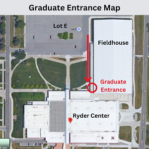 Google maps screenshot showing what door graduates enter for commencement